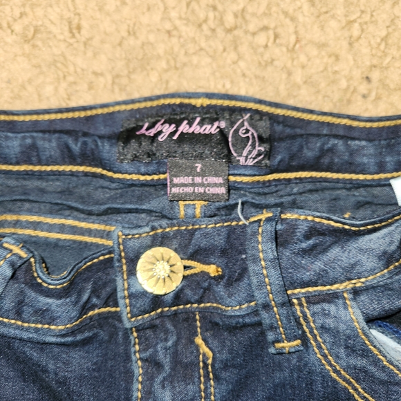 Baby Phat navy blue bootcut skinny jeans with gold stones details. - Picture 3 of 8